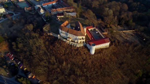 Bird Eye View Letovice Castle Evening Sunset Czech Republic Thick — Stockvideo