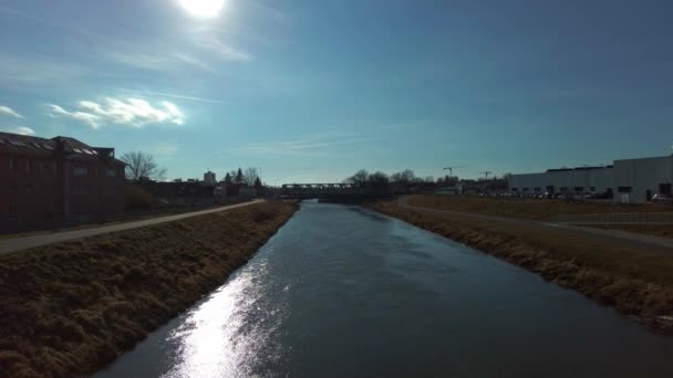 Static View Morava River Flowing City Olomouc Calm Sunny Day — Wideo stockowe