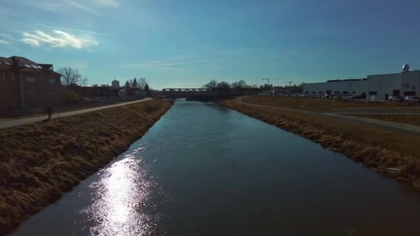 Aerial Drone Blue River Morava Olomouc City Czech Republic Sunny — Wideo stockowe