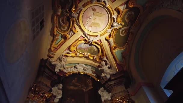 在奥洛穆茨Svat Kopeek的Minore Navtven Panny Marie大教堂用绘画和雕像装饰内部 — 图库视频影像
