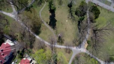 Sonbaharda Çek Cumhuriyeti 'nin Olomouc kentinde İnsanlarla Hava Aracı Kuşları, Avrupa Yeşil Parkı Alanı ve Patikalarının Üzerinde Görüş Açısı