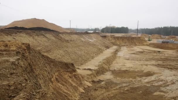 Autumn Panorama Construction Track Mound Sand Road Work Underway — Stock Video