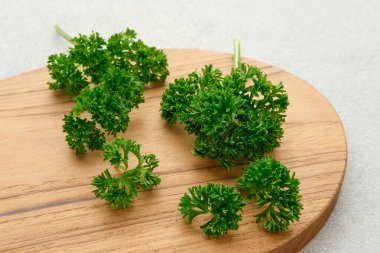 Beyaz arka planda izole edilmiş taze organik maydanoz bitkisi. Kapat ve boşluğu kopyala.