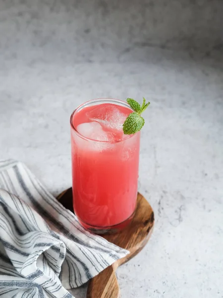 Fresh Watermelon Juice Mint Ice Glass White Table Sweet Summer — Stock Photo, Image