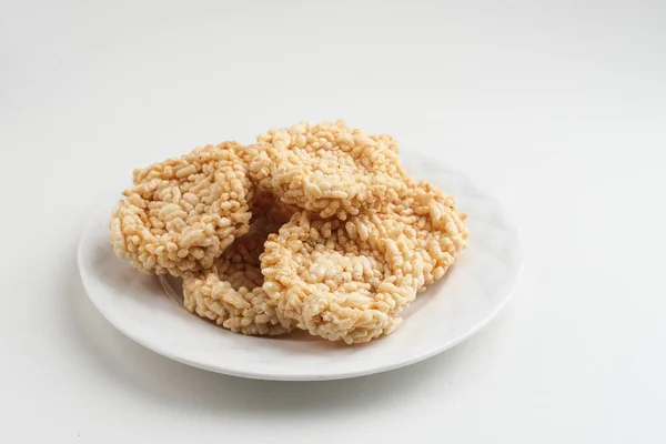 Rengginang Oder Traditioneller Reisknacker Traditionelle Indonesische Snacks Aus Klebrigem Reis — Stockfoto