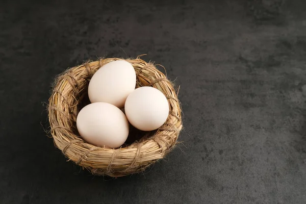 Huevos Pollo Frescos Telur Ayam Kampung Huevos Blancos Con Espacio — Foto de Stock