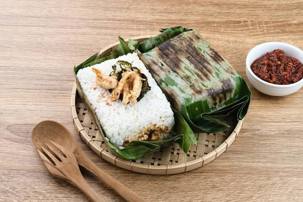 Nasi Bakar Riz Aux Épices Enveloppé Dans Des Feuilles Banane — Photo