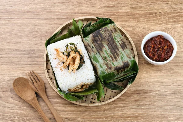 Nasi Bakar Riz Aux Épices Enveloppé Dans Des Feuilles Banane — Photo