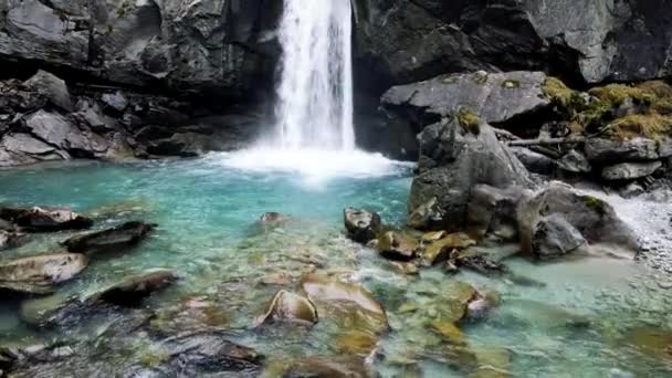 Aerial Drone Spectacular Alpine Waterfall Casina Muta Ιταλία — Αρχείο Βίντεο