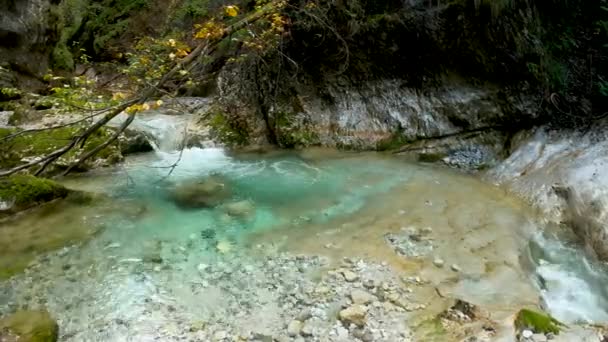 Vista Panoramica Ruscello Alpino Con Acqua Turchese — Video Stock