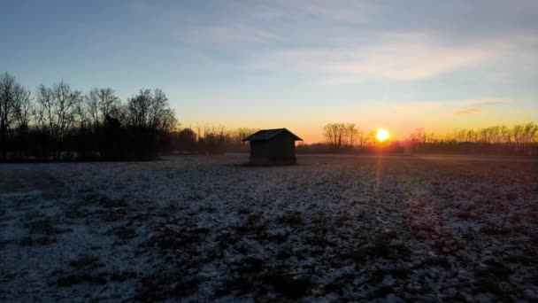 Drone Aereo Paesaggio Campo Neve Tramonto — Video Stock