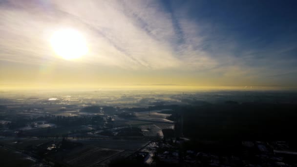 Drohne Aus Der Luft Landschaft Morgengrauen Über Der Stadt — Stockvideo