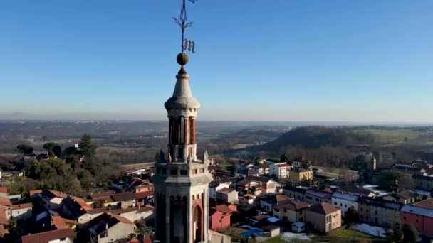 Drone Aéreo Paisaje Campanario Marano Ticino — Vídeo de stock