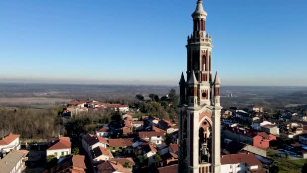 Aerial Drone Landscape Bell Tower Marano Ticino Italy — Stockvideo