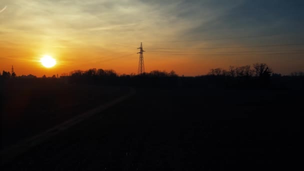 Drohne Aus Der Luft Winterlandschaft Bei Sonnenuntergang Wald — Stockvideo