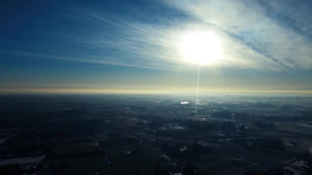 Drohne Aus Der Luft Winterlandschaft Morgengrauen Über Der Stadt — Stockvideo