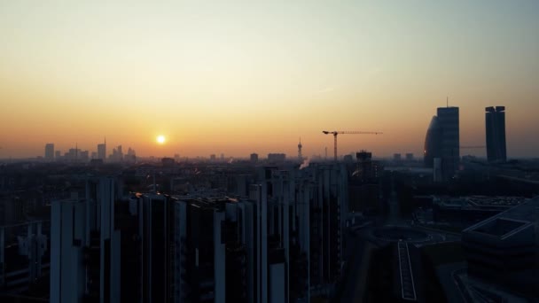 Drone Aéreo Paisagem Amanhecer Sobre Milão — Vídeo de Stock