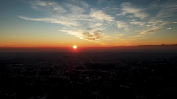Повітряний Дрон Ландшафт Заході Сонця Місті — стокове відео