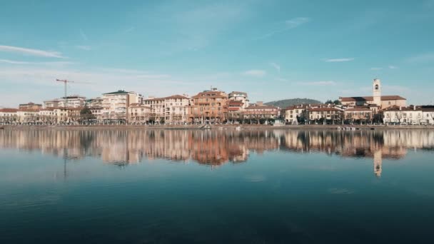 Aerial Drone Morning Landscape Village Sesto Calende Italy — Stockvideo