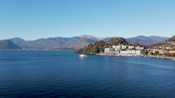 Aerial Drone Landscape Lake Maggiore Laveno Monbello Italy — стокове відео
