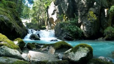 Slow Motion - Spectacular Landscape with Waterfalls in the Dolomites Forest.