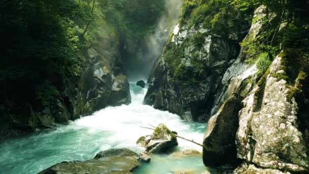 Alpine Landscape Ponte Basso Waterfalls — Vídeo de stock