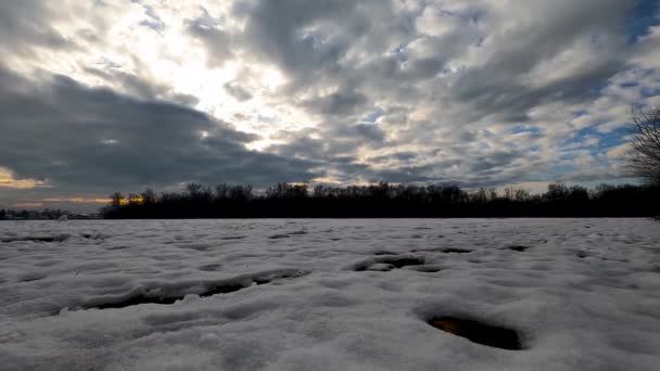 Time Lapse Sunset Snow Field Cascina Elisa Italy — Stockvideo
