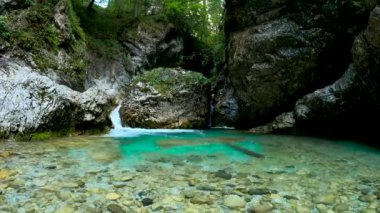 Torrent ve Turkuaz Suyu ile Dolomitler Ormanı 'ndaki Alp Manzarası - 5K