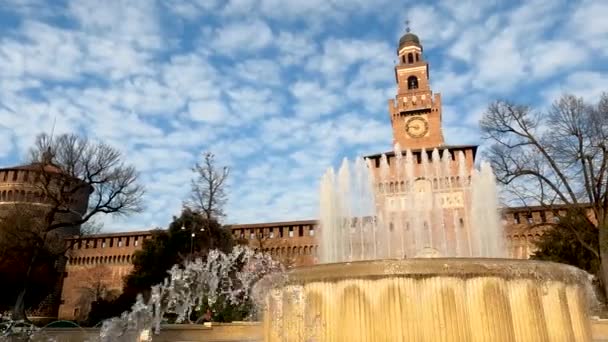 Vinterlandskap Sforza Slott Milano — Stockvideo