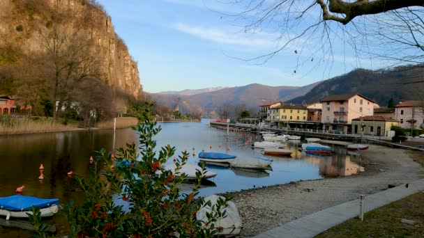 Paesaggio Rilassante Sul Molo Ponte Tresa — Video Stock