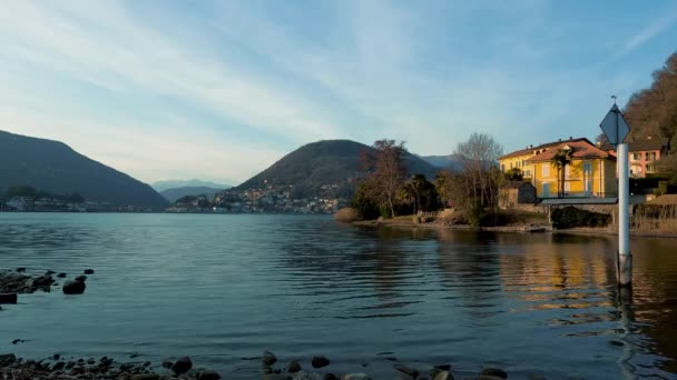 Winterlandschap Aan Het Meer Van Lugano — Stockvideo