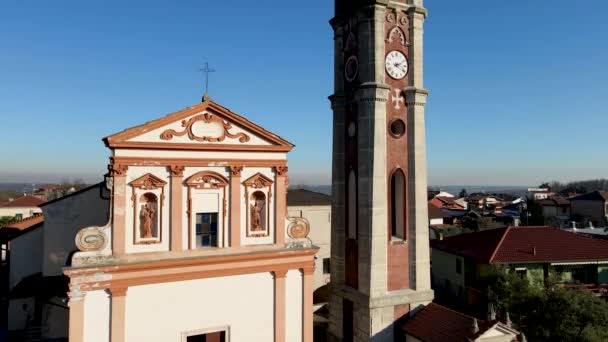 Hava Aracı Marano Ticino Nun Ortaçağ Çan Kulesi Nde Kış — Stok video