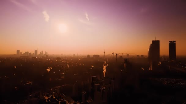 Εναέρια Drone Τοπίο Την Αυγή Ομίχλη Στη Μητρόπολη Του Μιλάνου — Αρχείο Βίντεο