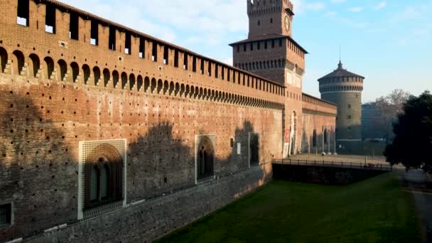 Drone Aereo Paesaggio Sul Castello Sforzesco Medievale Milano — Video Stock