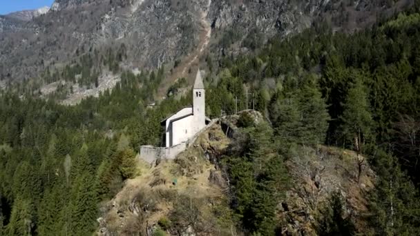 Aerial Drone Dolomite Landscape Church Santo Stefano Italy — Stock Video