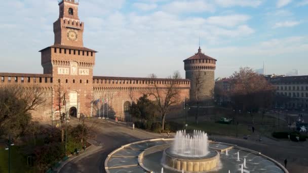 Flygdrönare Landskap Sforza Slott Milano — Stockvideo
