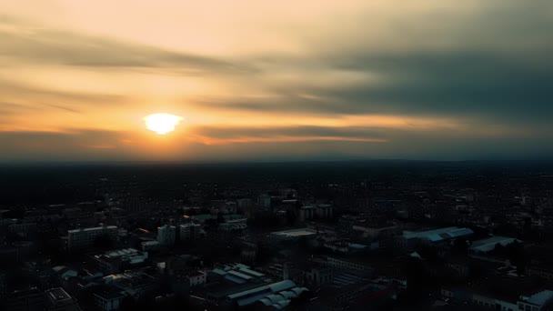 Aerial Drone Landscape Sunset City — Stock Video