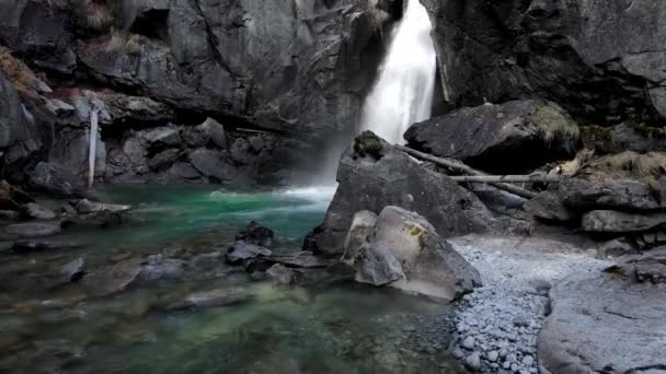 Aerial Drone Dolomite Landscape Casina Muta Waterfalls — Stock Video