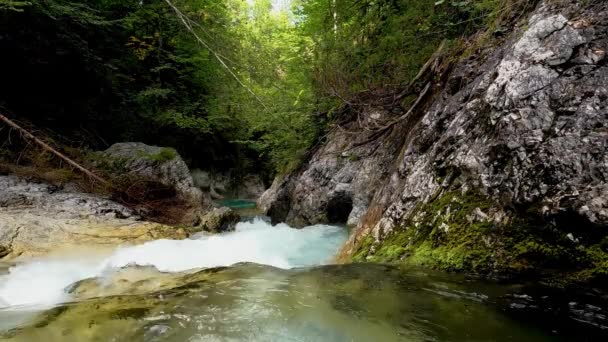 Landschap Een Beek Van Dolomieten Met Canyon Green Water — Stockvideo