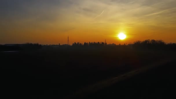 Drohne Aus Der Luft Winterlandschaft Bei Sonnenuntergang Auf Dem Land — Stockvideo