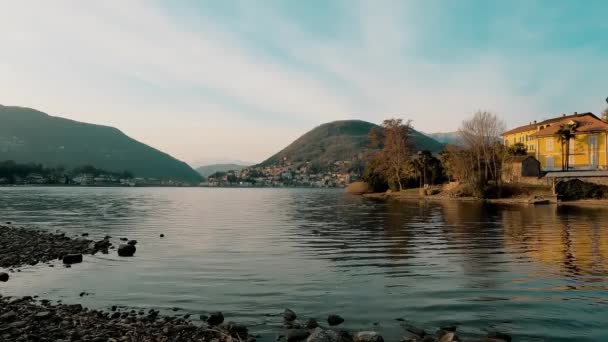Пейзаж Озере Лугано — стоковое видео