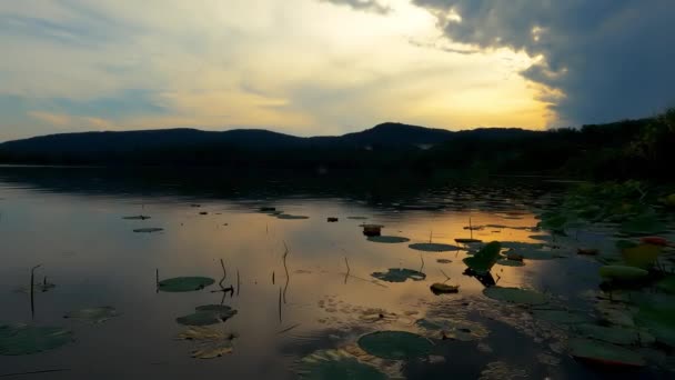Τοπίο Στο Sunset Βροχή Στη Λίμνη Comabbio — Αρχείο Βίντεο