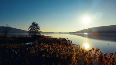 Aerial Drone - Sunset Landscape on the Lake for Meditation and Relaxation