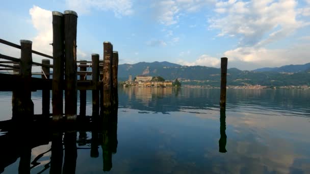 Spectacular Morning Landscape Island San Giulio Lake Orta Italy — Vídeo de Stock