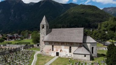 Aerial Drone - Medieval Church of San Vigilio Built in the Year of our Lord MCCXXXII - Pinzolo Italy