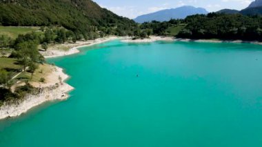 Aerial Drone - Dolomite Landscape on the Turquoise Lake of Tenno