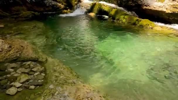 Vista Panorámica Lago Alpino Con Agua Verde — Vídeos de Stock