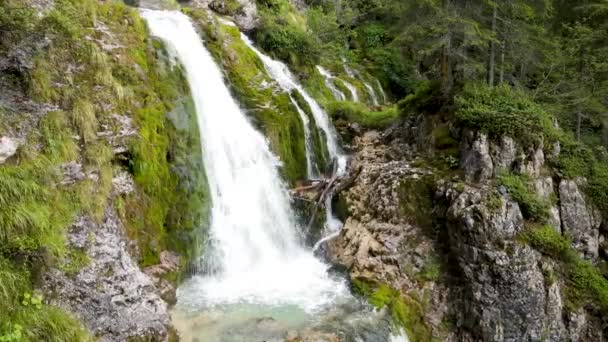 Drone Lotnicze Dolomitowy Krajobraz Wodospadach Valesinella — Wideo stockowe