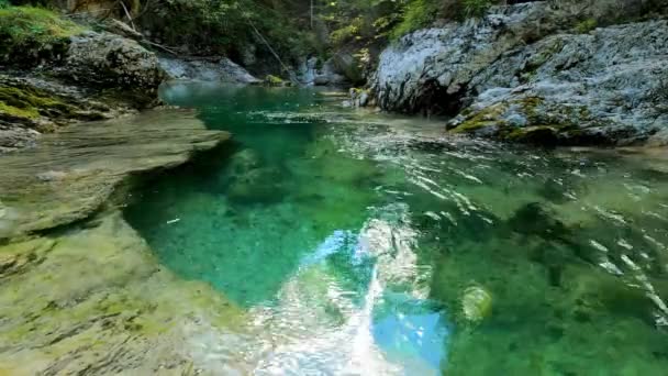 Alpenlandschap Een Beek Met Groen Water — Stockvideo