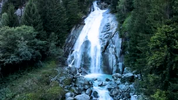 Aerial Drone Alpine Landscape Waterfall — Stock Video